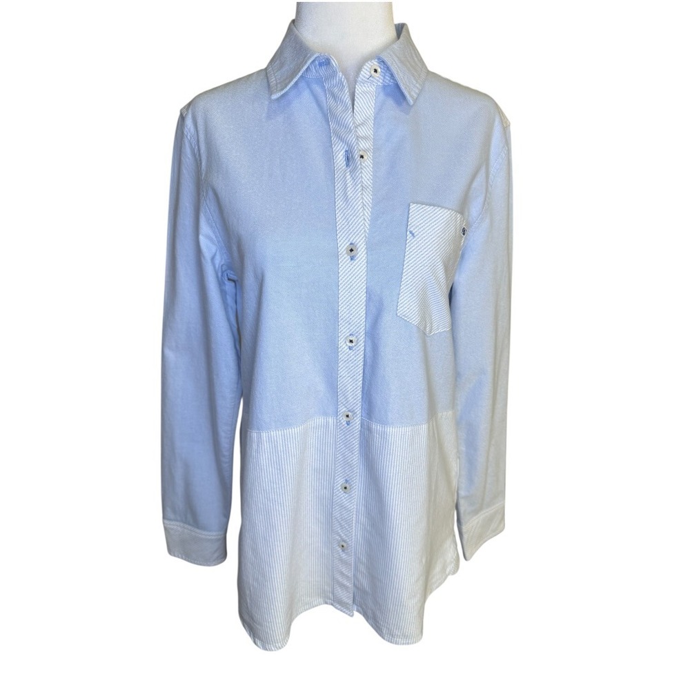 Vineyard Vines Womens Relaxed Colorblock Button Down Shirt Hydrangea Blue Size 2